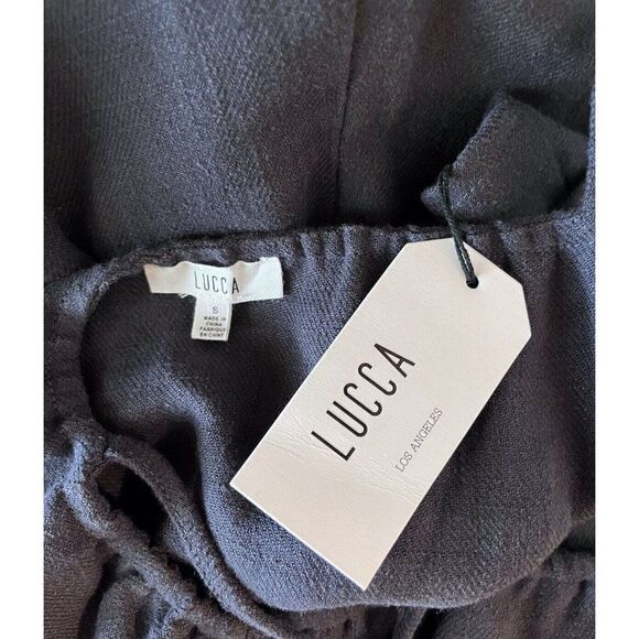 Lucca Couture Womens Maxi Dress Size S Navy Blue Iris Strap Ruffles Linen Blend - Picture 5 of 9